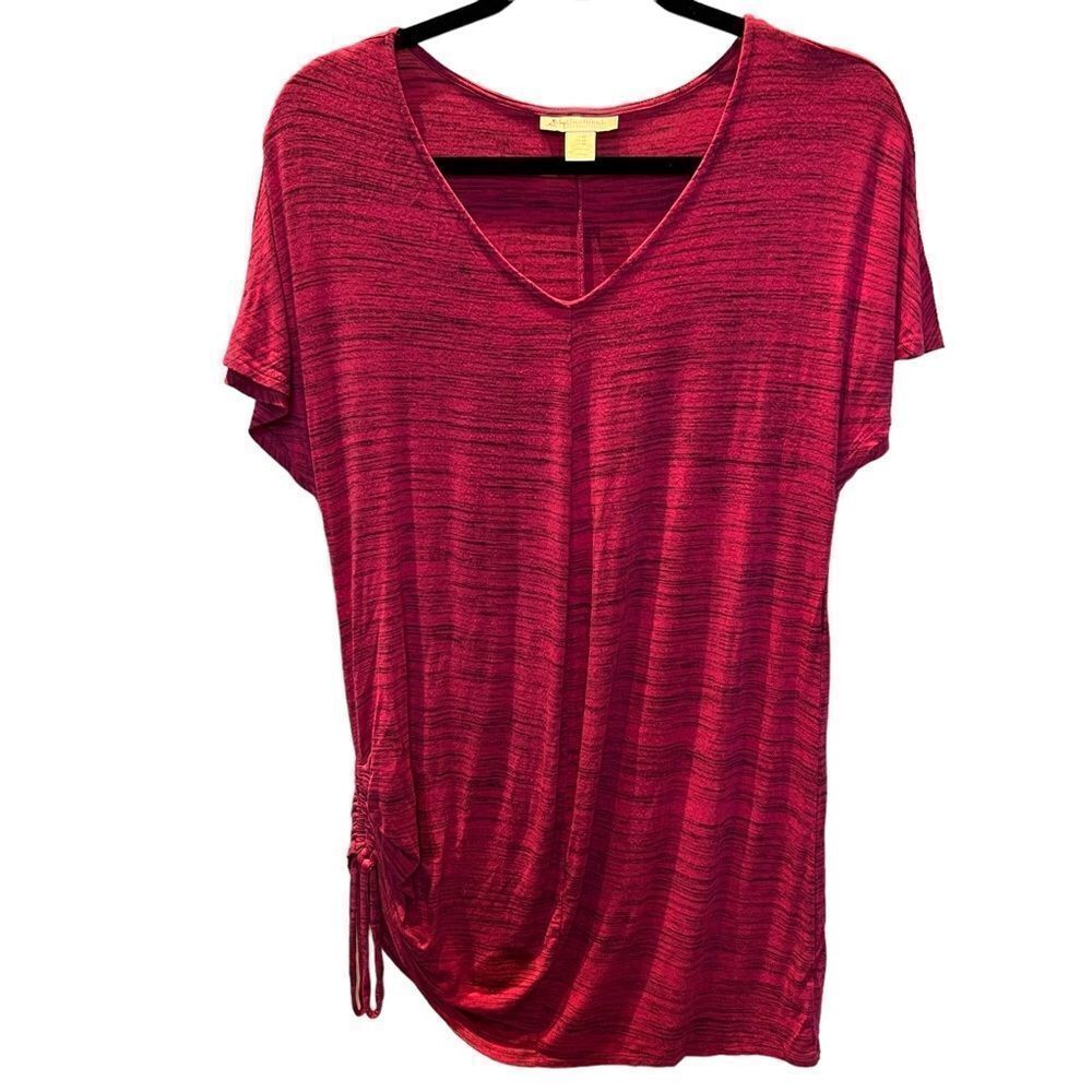 Motherhood Maternity Long V neck Top Size Medium Dark Pink black accents